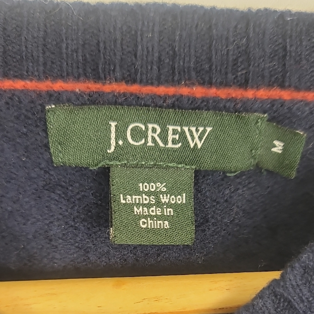 J. Crew Men's Lamb's Wool Deep Blue Navy V-Neck Sweater - Picture 2 of 4